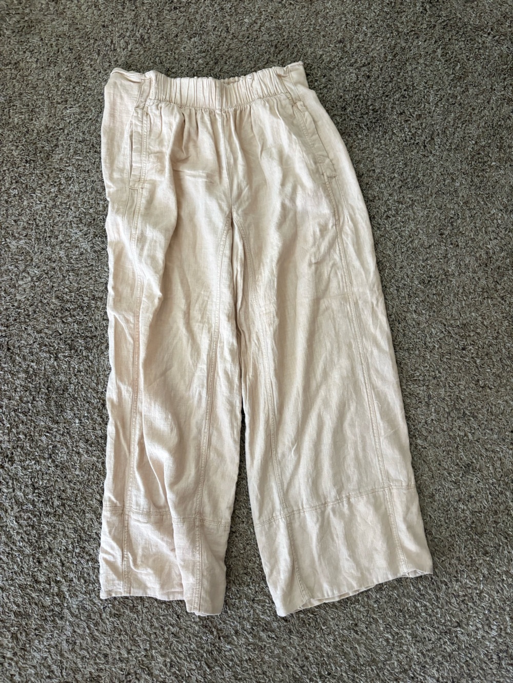 Free People M Cream Linen Blend Wide Leg Pull On Pants Boho